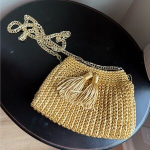 Gold Crochet Crossbody Bag with Tassel